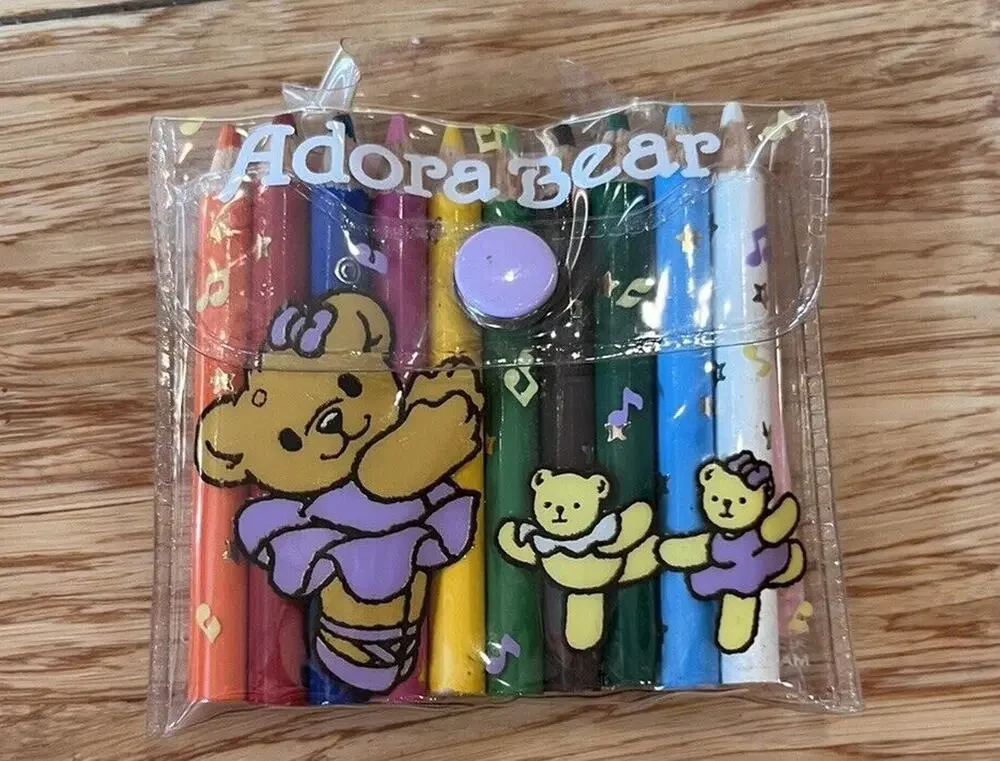 VTG Sanrio Adora Bear Mini Colored Pencils In Case W/ Sketch Book RARE 1991
